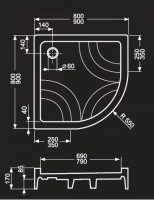 Roltechnik sprchová vanička HAWAII-P 800 x 800 x 170 mm čtvrtkruh R550 bílá 8000024